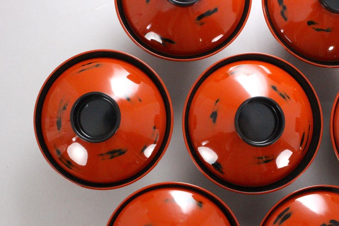 No4717 輪島根来塗吸物椀　10客　能登輪島塗七村漆器　木箱付　送料無料