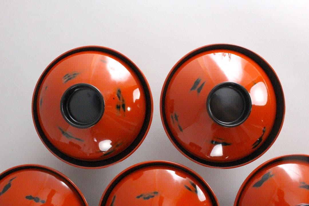 No4717 輪島根来塗吸物椀　10客　能登輪島塗七村漆器　木箱付　送料無料