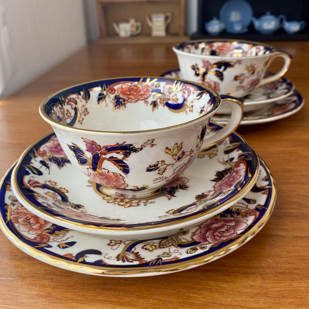 メイソンズ　ブルー　マンダレイ　ピオニー　カップ　ソーサー　プレート　2客セット