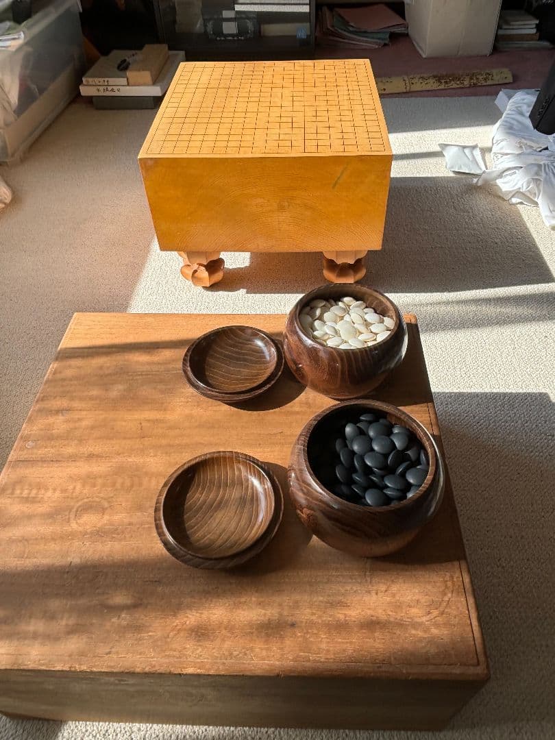 木製囲碁盤 大きめ 脚部付き　囲碁石セット　宮崎産　カヤ