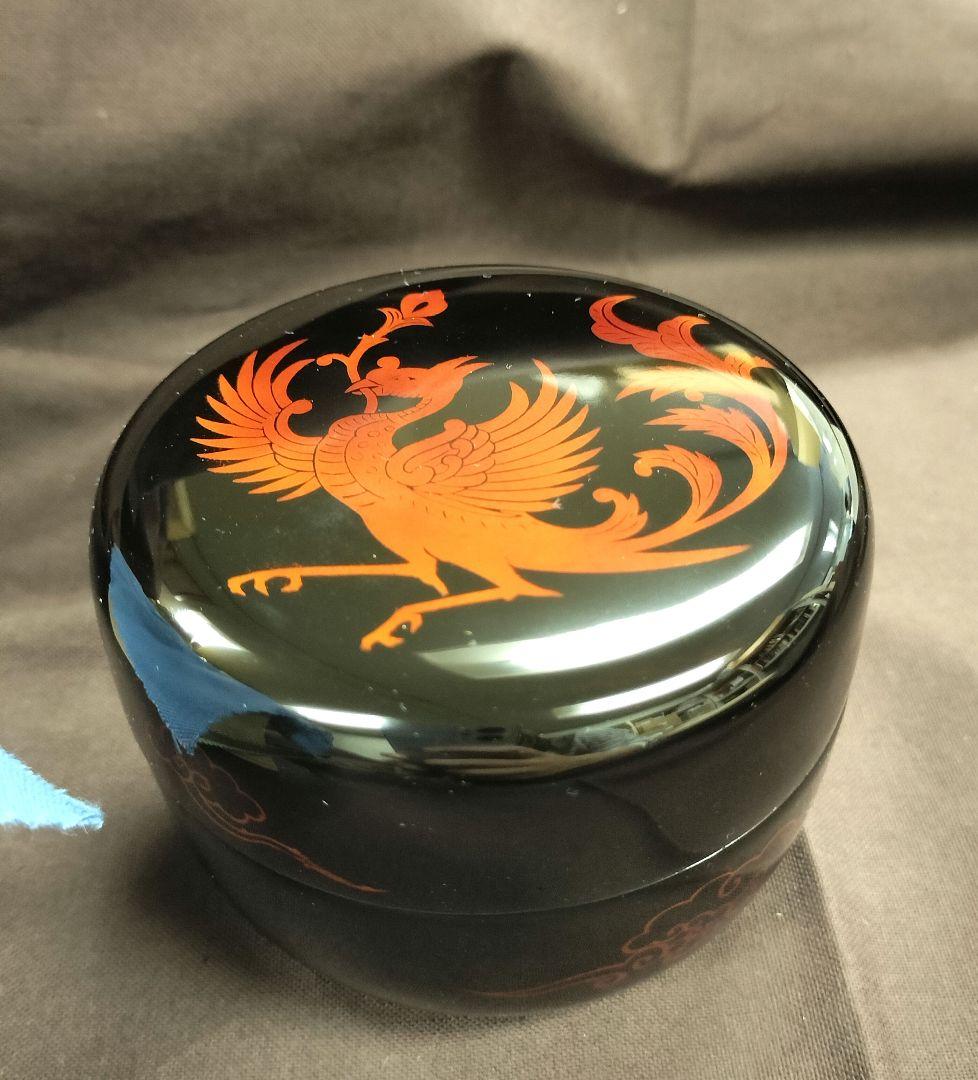 前端雅峰 白檀塗鳳凰文 蒔絵 平棗 共箱 漆器 漆芸茶道具 新品未使用品