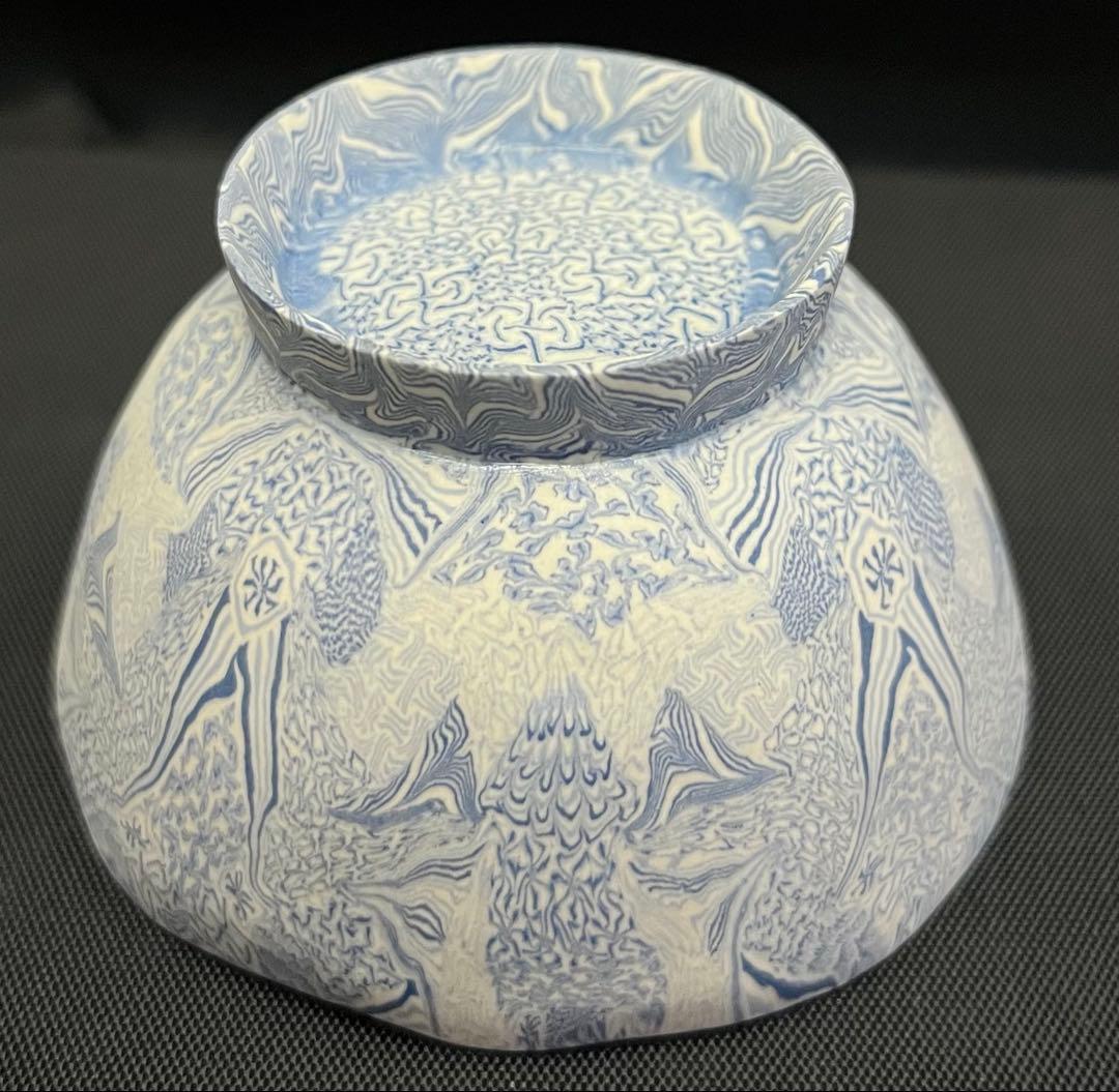 【酒器】長江哲男 練上極細酒盃 共箱 栞 ぐい呑