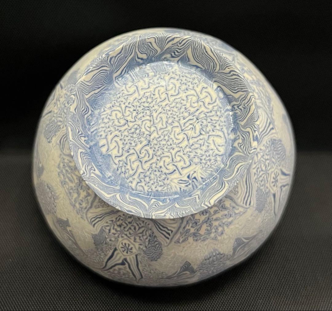 【酒器】長江哲男 練上極細酒盃 共箱 栞 ぐい呑