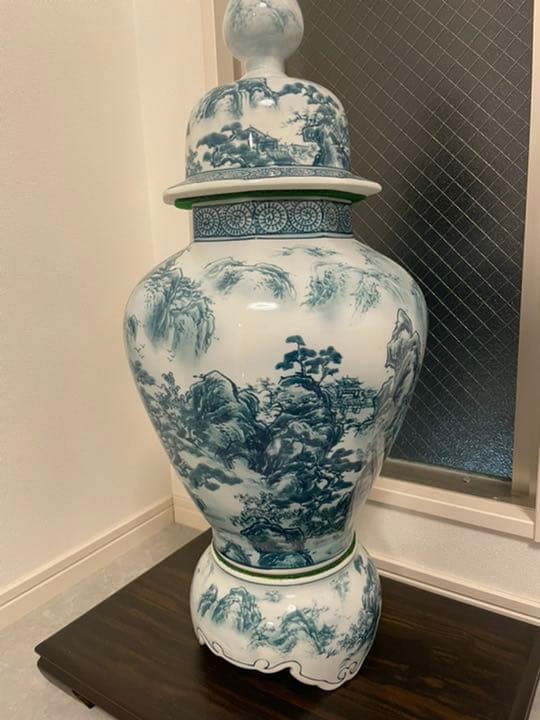 染付山水沈香壺 飾り三段飾壺 有田焼