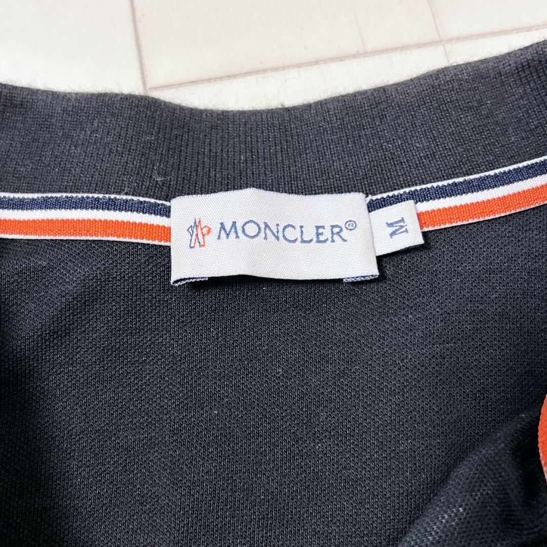 【美品】MONCLER ライン ポロシャツ ロゴ ワッペン 半袖 ブラック