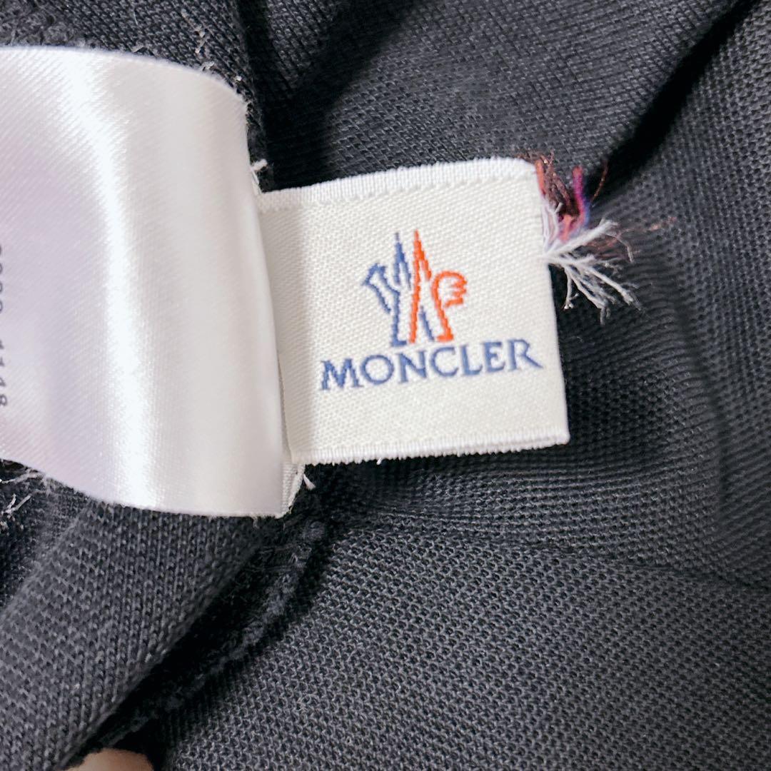 【美品】MONCLER ライン ポロシャツ ロゴ ワッペン 半袖 ブラック