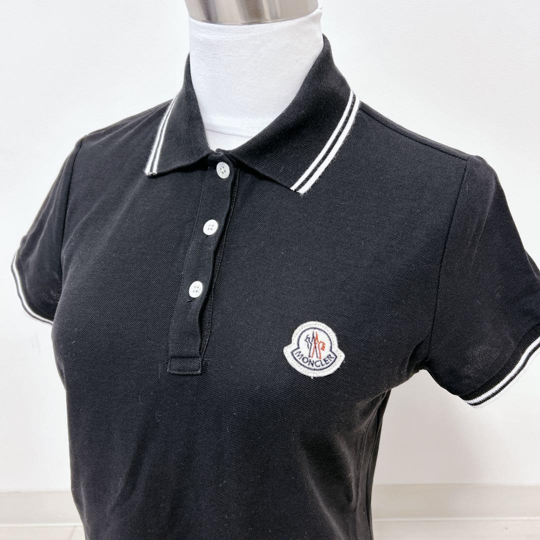 【美品】MONCLER ライン ポロシャツ ロゴ ワッペン 半袖 ブラック