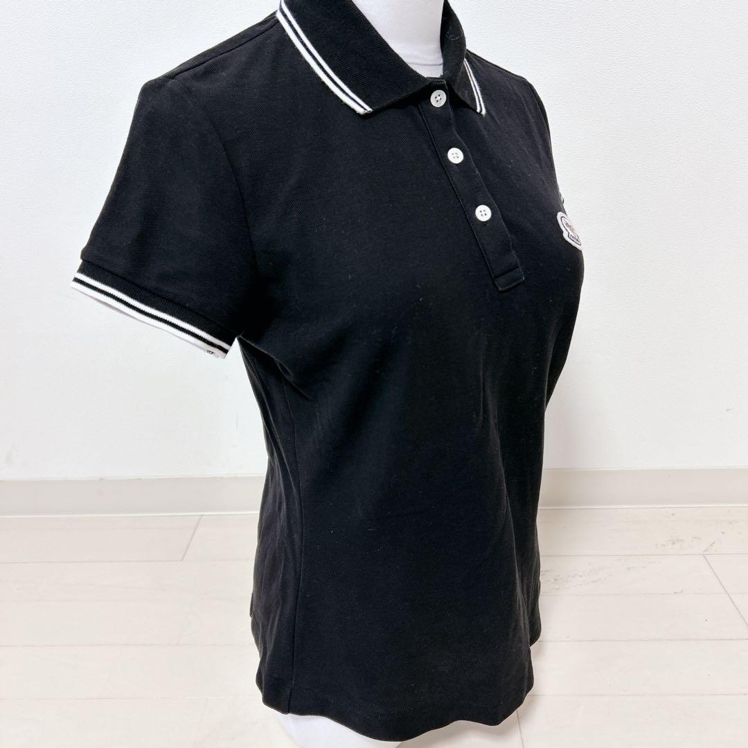 【美品】MONCLER ライン ポロシャツ ロゴ ワッペン 半袖 ブラック