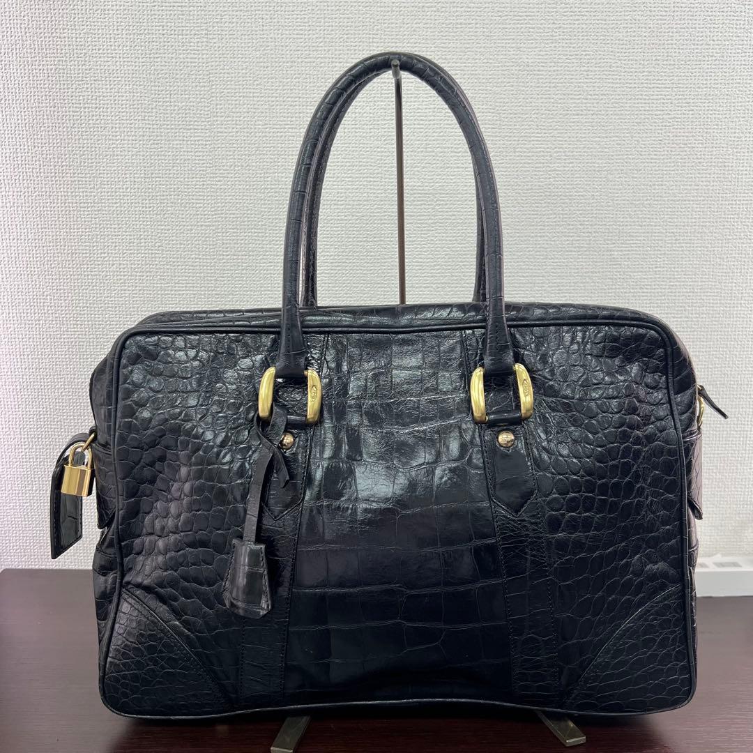 ⭐️定価25万　J&M Davidson クロコ型押しビジネスバッグ　ブラック