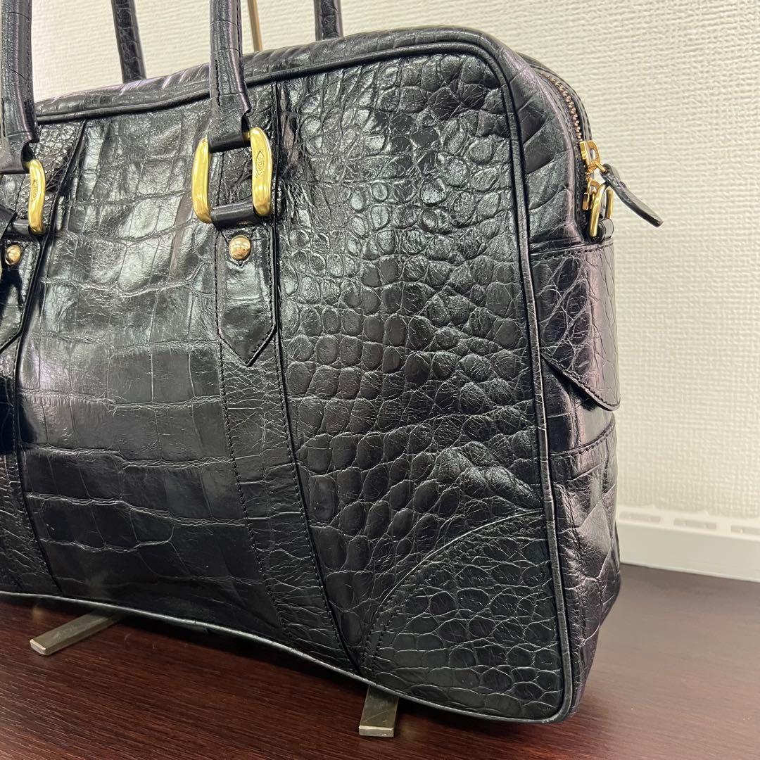 ⭐️定価25万　J&M Davidson クロコ型押しビジネスバッグ　ブラック