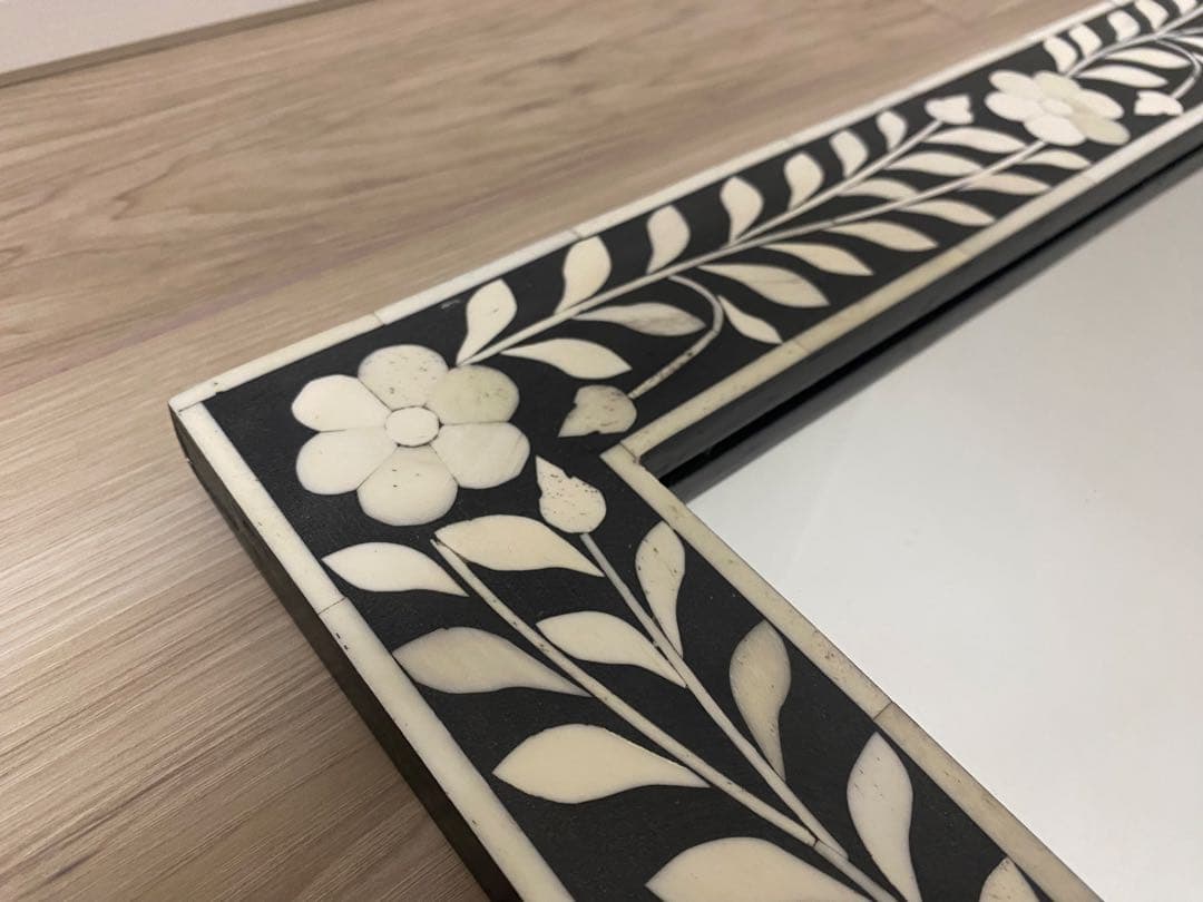 【希少品】ボーン・インレイ鏡　壁掛けミラー　象嵌　一点物　※最終値下げ