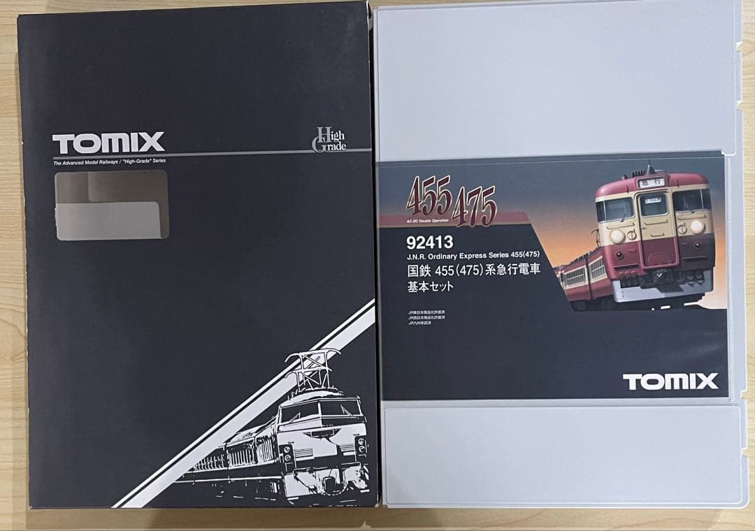 TOMIX製の鉄道模型、「国鉄 455/475系」急行電車増結セットNゲージ