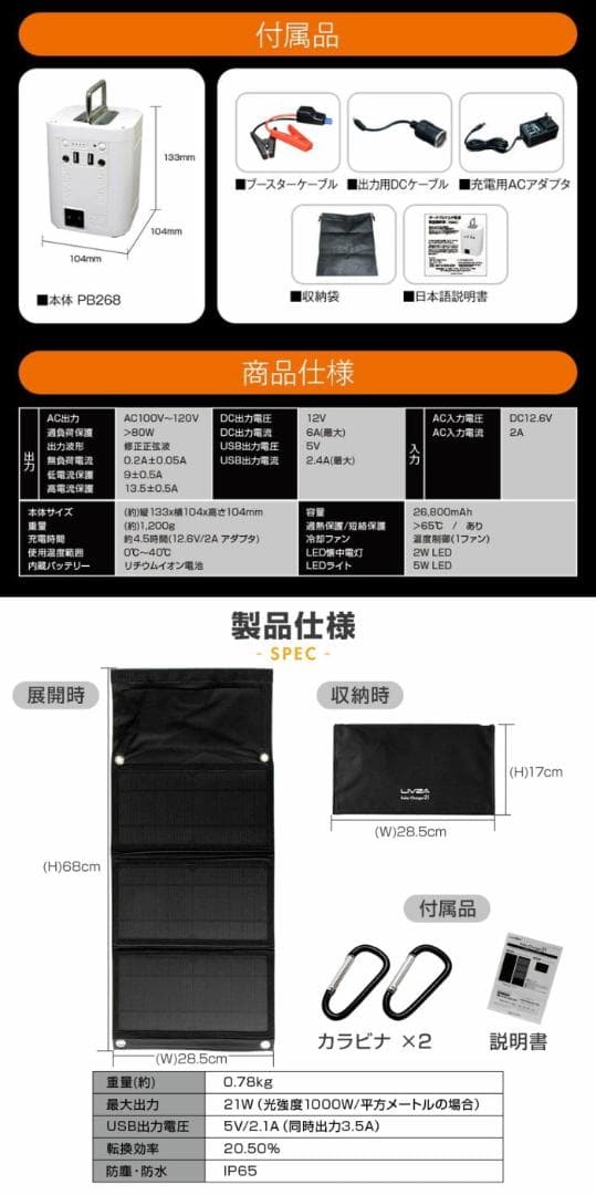 ポータブルマルチ電源【ピュアホワイト】＋DC対応 21W折り畳み式ソーラーパネル