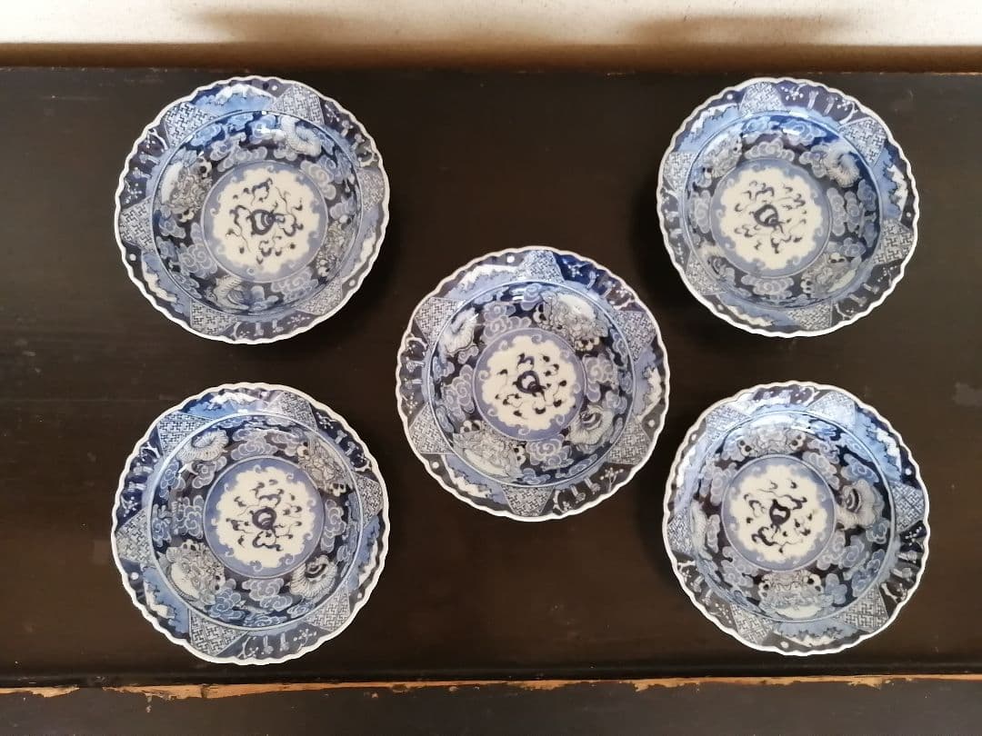 古伊万里　染付 皿 5客セット　江戸時代