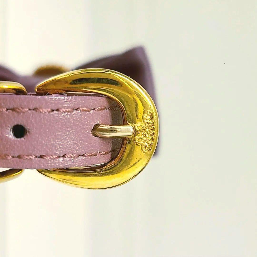 chi^ku チーク リボン 首輪 リード セット 革 くすみパープル オマケ付