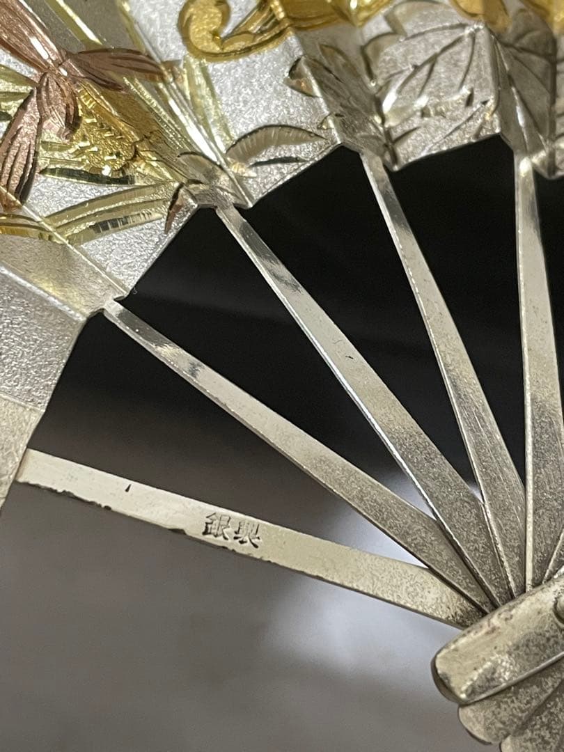銀製　扇の置物　共箱付き　約37g