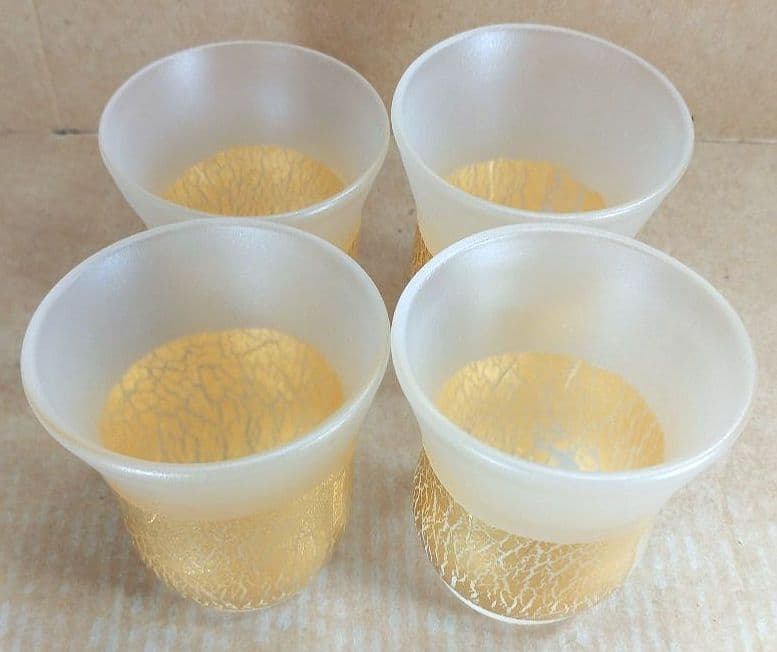 4点セット【本物保証】藤田喬平 手吹 金彩ぐい呑 共箱 文化勲章受章 ガラス工芸