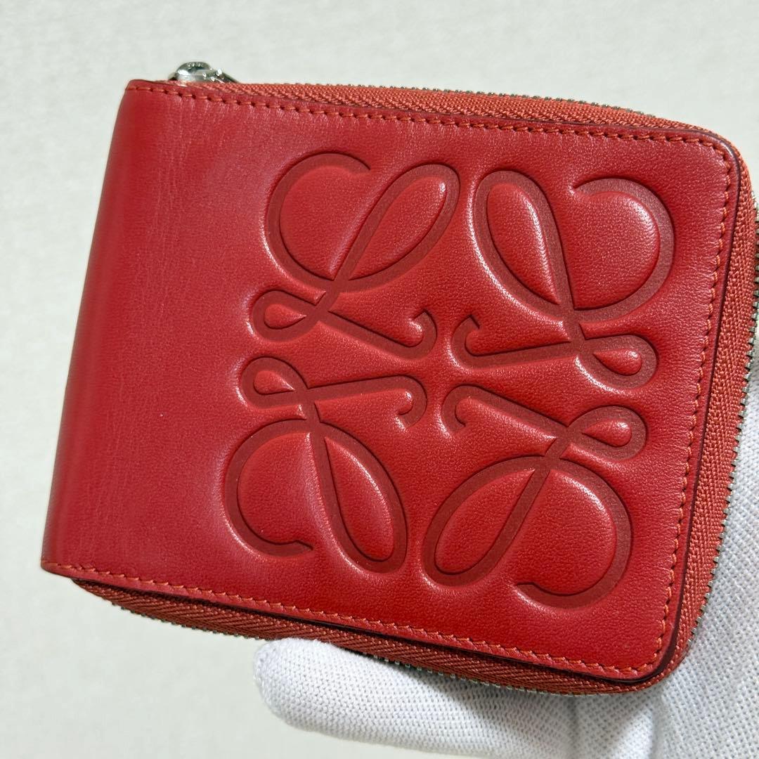 【美品】LOEWE アナグラム　デカロゴ　コンパクトウォレット　レッド
