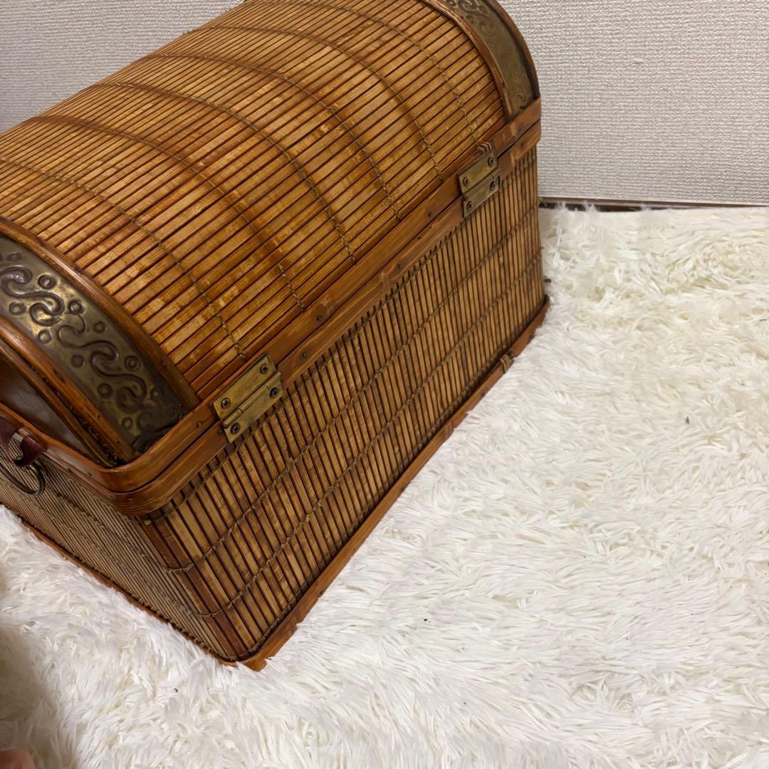 宝箱 ラタン 収納箱 アンティーク 昭和レトロ ボックス 茶色 籐