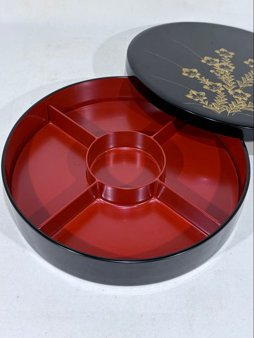 輪島塗　沈金竜胆図　オードブル　美品　共箱　送料込