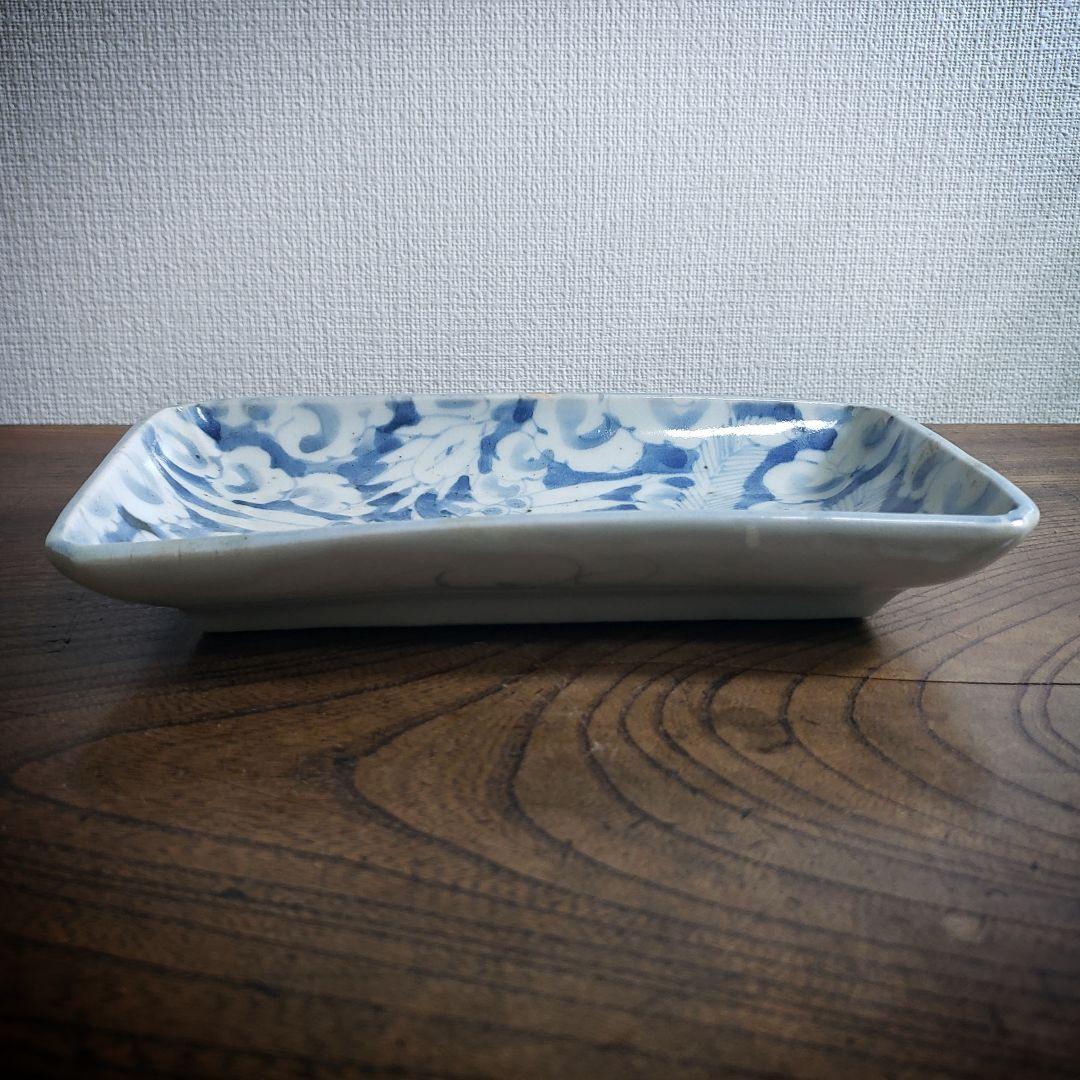 長皿　古伊万里　角皿　染付　鳳凰　雲 江戸