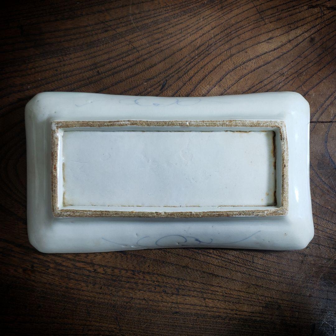 長皿　古伊万里　角皿　染付　鳳凰　雲 江戸