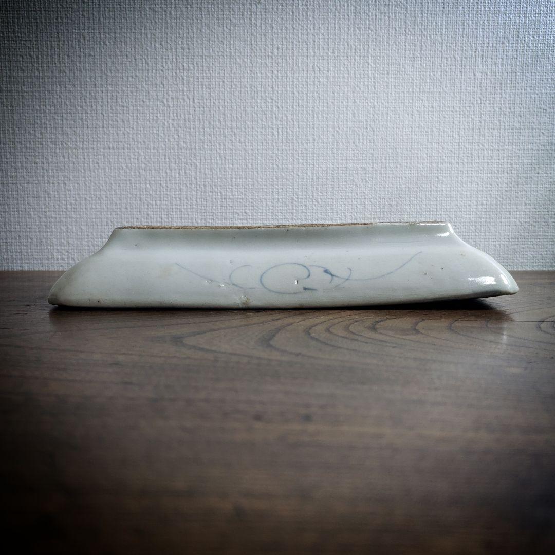 長皿　古伊万里　角皿　染付　鳳凰　雲 江戸