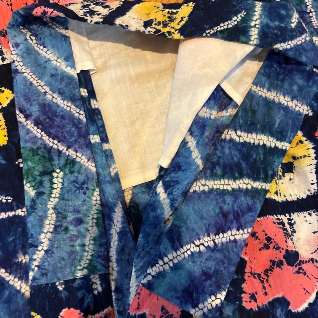 有松鳴海絞り浴衣 稀少 撫子 手縫い 藍染 ヴィンテージ 絞り 浴衣