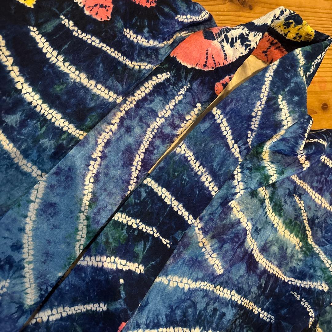 有松鳴海絞り浴衣 稀少 撫子 手縫い 藍染 ヴィンテージ 絞り 浴衣