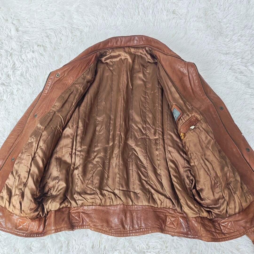 【高級】VINTAGE イタリア製 ラムレザー 短丈 ジャケット メンズ 46