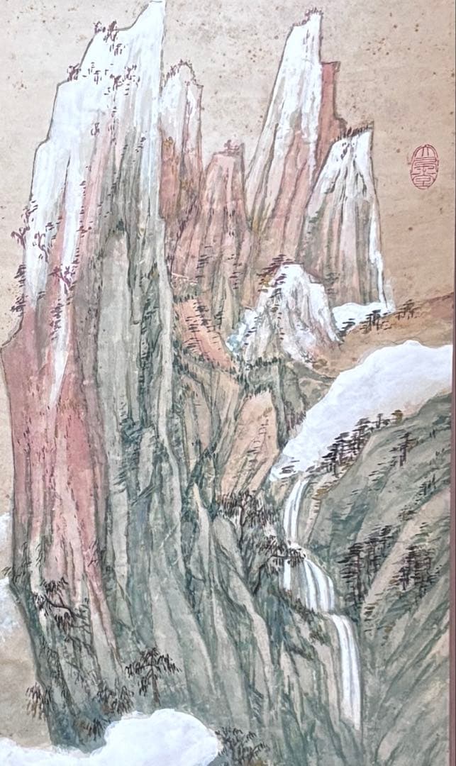 水墨画　掛け軸　巫峡清秋 謝陽画　山水　中国　張大千大風堂　カラー　箱付