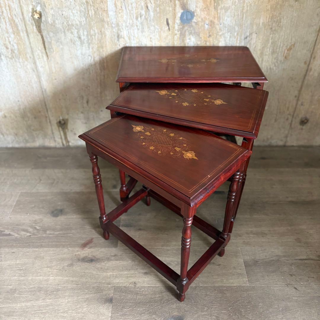 金工象嵌　ネストテーブル　ヴィンテージ　ローズウッド