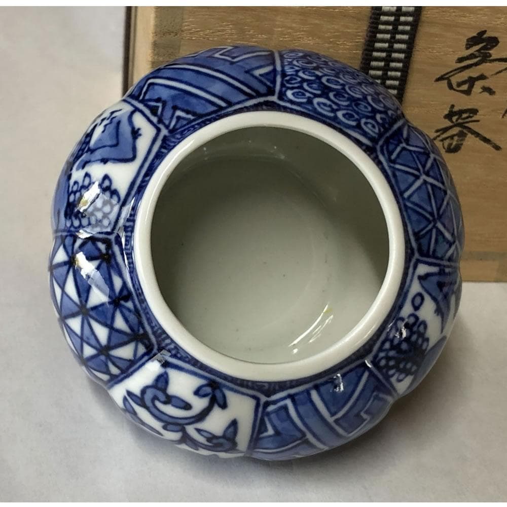 F916 平安 昭阿弥 祥瑞 阿古陀 茶器 共箱 高野昭阿弥 染付 茶入 茶道具