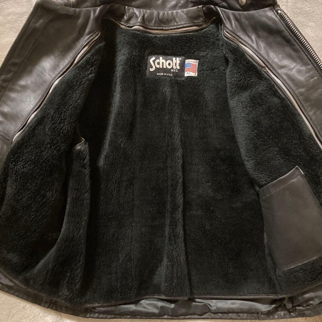 Schott 641 シングルライダース　 ボアライナー付 サイズ40ブラック
