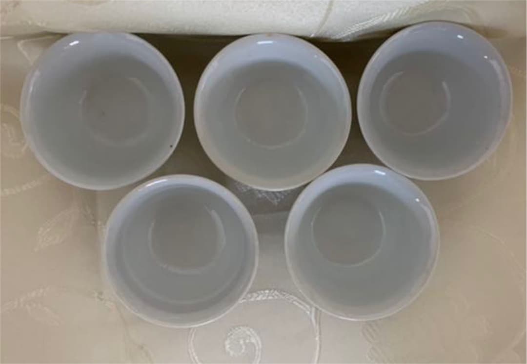 栄谷青泉窯　北出塔次郎　作　色繪筋文　汲出茶碗　5客