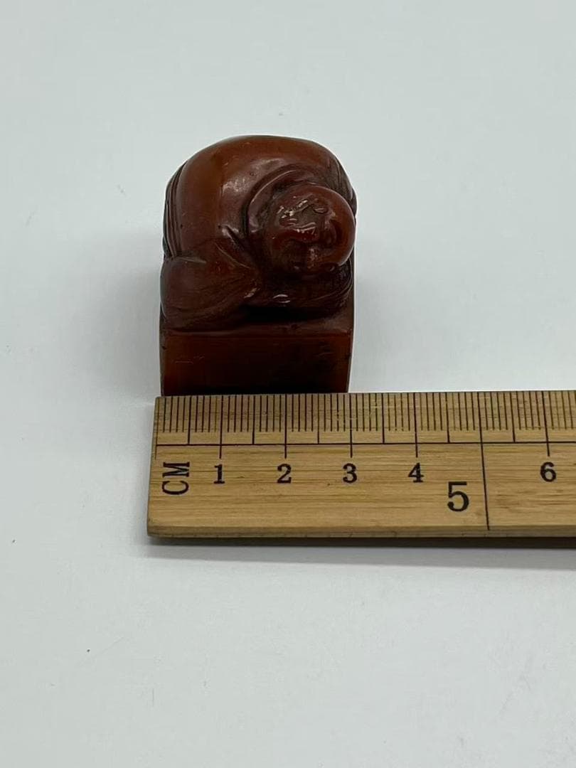 清時代 寿山石印 布袋仙人鈕 印文【人莫如故】 篆刻印鑑 収蔵印(F-238）