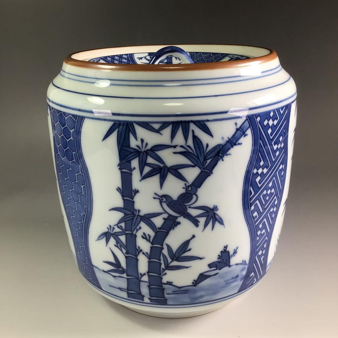 Ｐ９７８　水指　『千古窯造』『染付竹雀文』『一重口水指』　共箱　茶道具