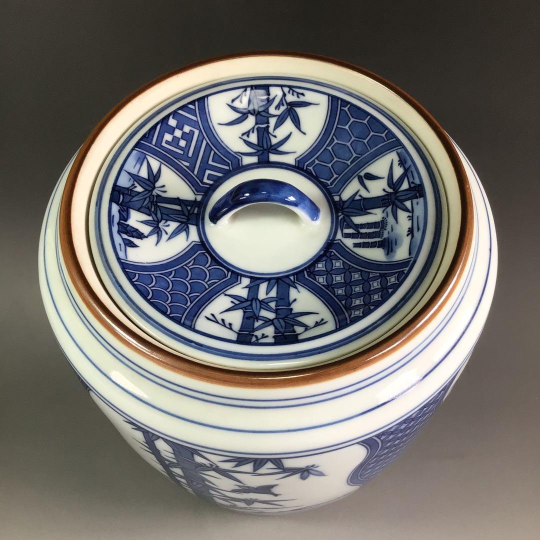 Ｐ９７８　水指　『千古窯造』『染付竹雀文』『一重口水指』　共箱　茶道具