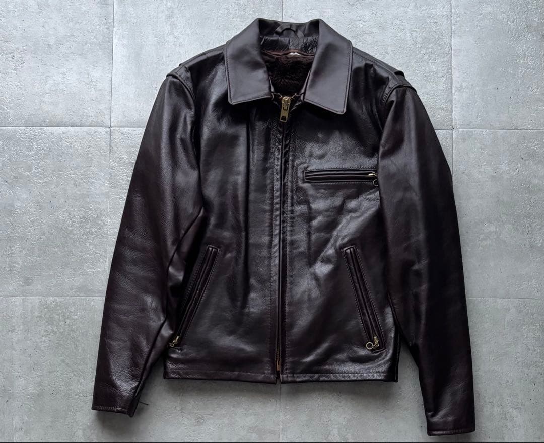 Schott 643EVS 襟付きシングルライダース ダークブラウン サイズ34