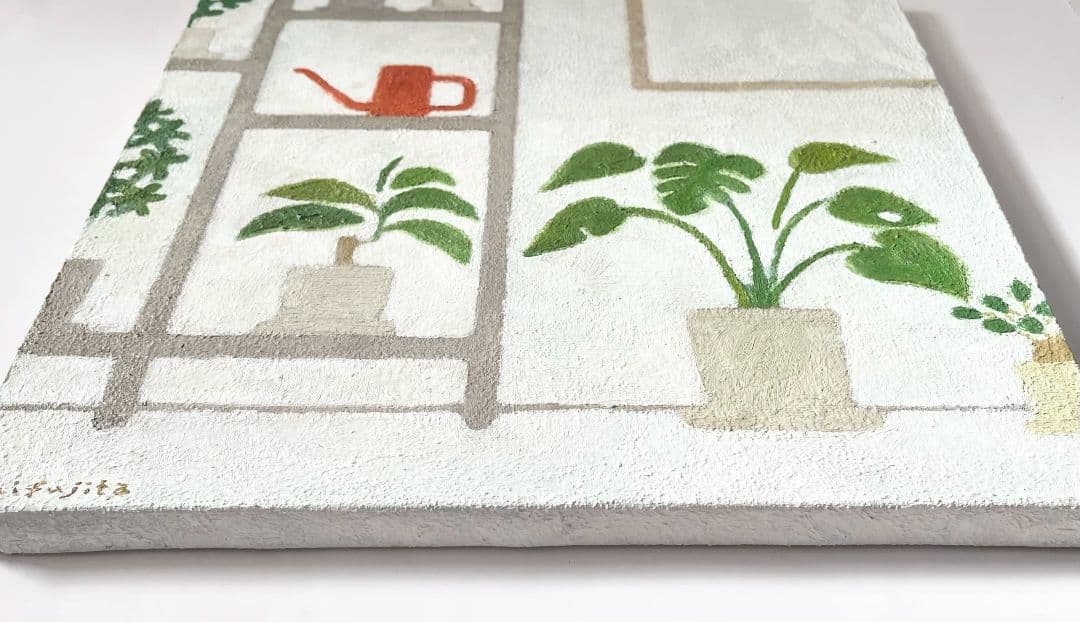 油彩画　観葉植物の部屋