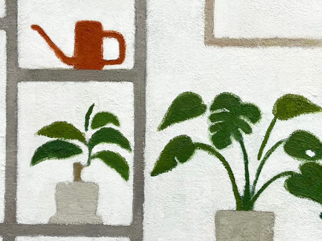 油彩画　観葉植物の部屋