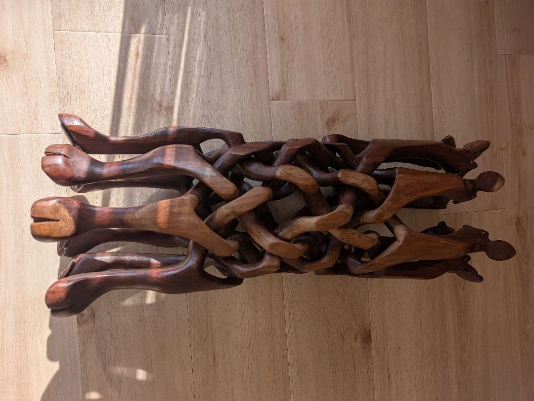 即発送★アンティーク木彫 一本彫り 駱駝型 折り畳み式 花台ラクダ置物 古道具