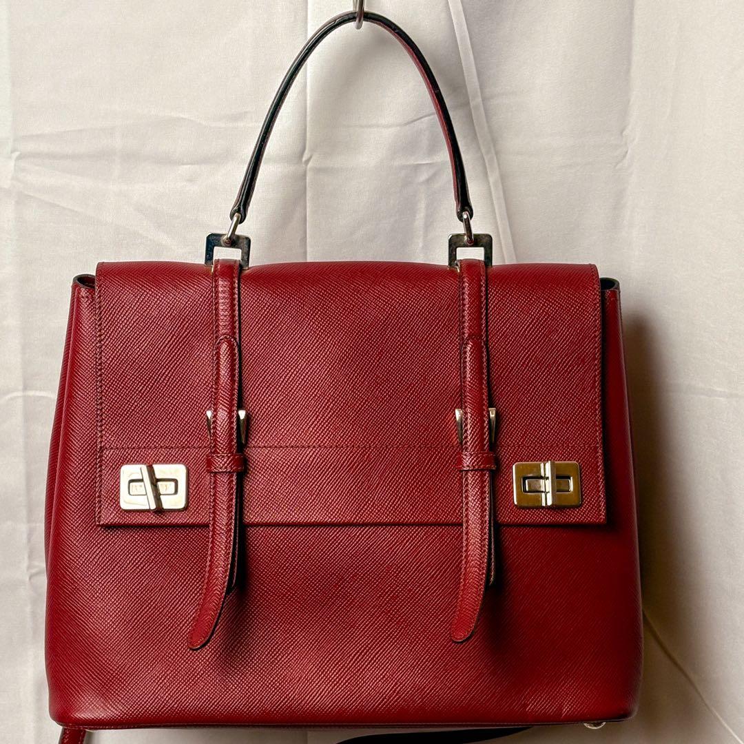 PRADAサフィアーノレザ 2wayバッグ上品高級トート ショルダー極美品