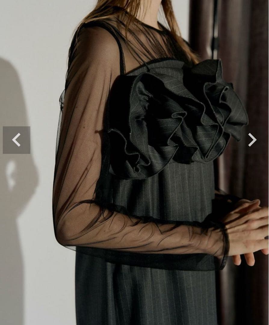 Wavy frill bustier stripe dress サイズM