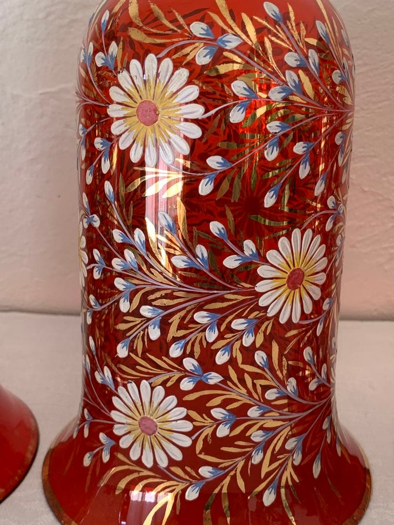 ヨーロッパアンティーク　シェードのみ　手描き　一個　ガラス