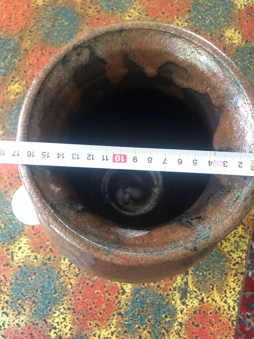 手作り 自然釉流れ　大型壺 33cm 約5kg 和テイスト 無傷