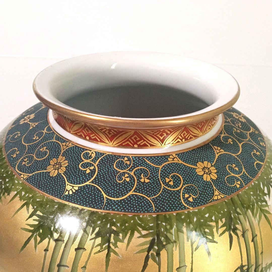希少 大型 九谷焼 大雅 金彩花瓶 共箱
