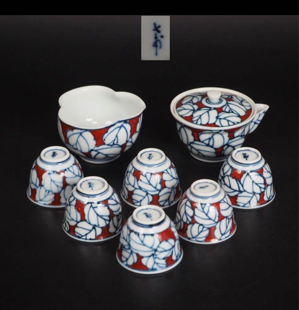 送料無料 京焼　七甫造　色絵青花玉露茶器揃　小振り・手描き・精巧作り　煎茶道具