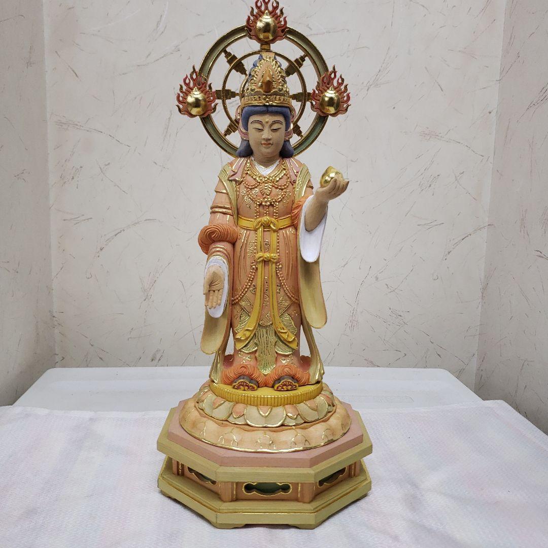 Ｂフライデー蔵出し特価　美しい仏像★ヒバ材 淡彩色錐金 吉祥天6寸★毘沙門天の妃