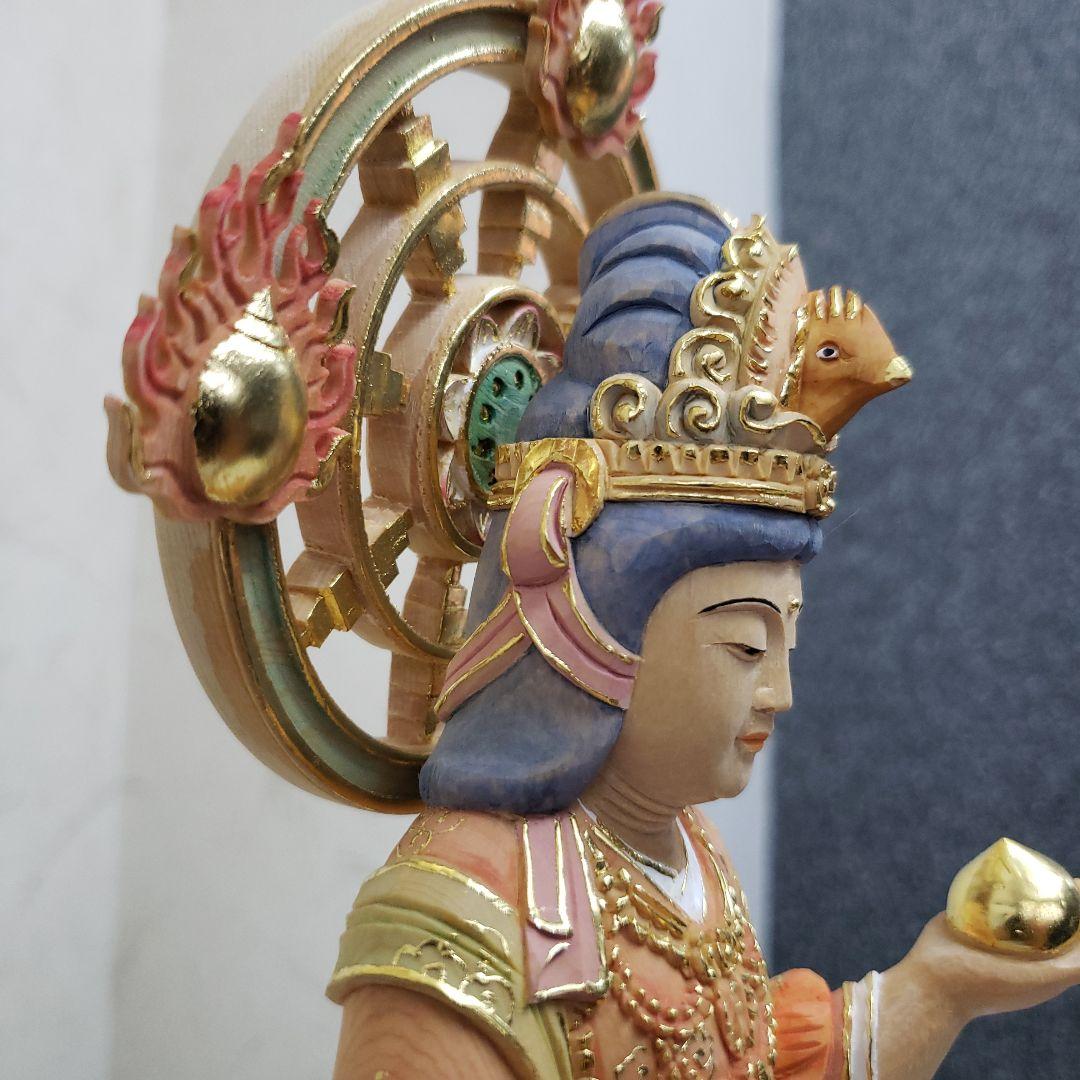 Ｂフライデー蔵出し特価　美しい仏像★ヒバ材 淡彩色錐金 吉祥天6寸★毘沙門天の妃